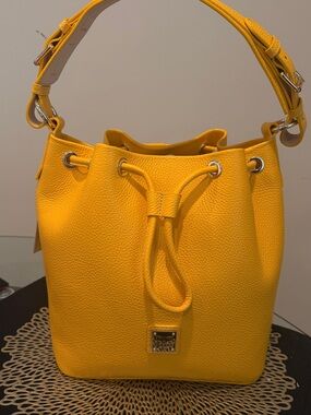 Dooney & Bourke Yellow Pebbled Leather Drawstring Bucket Bag